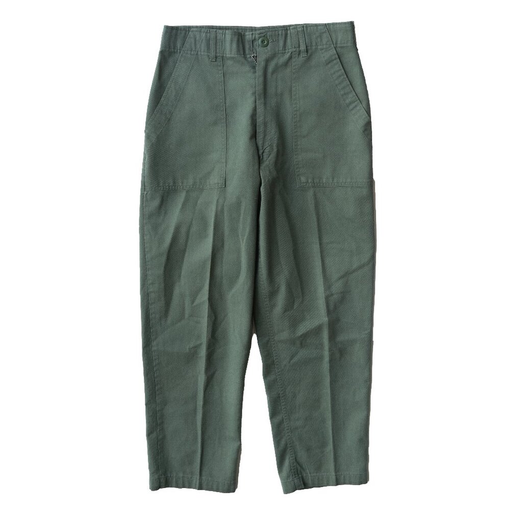 Vintage 70s ARMY Pants Olive Green OD High Waist Taper Leg Crop Leg Trousers